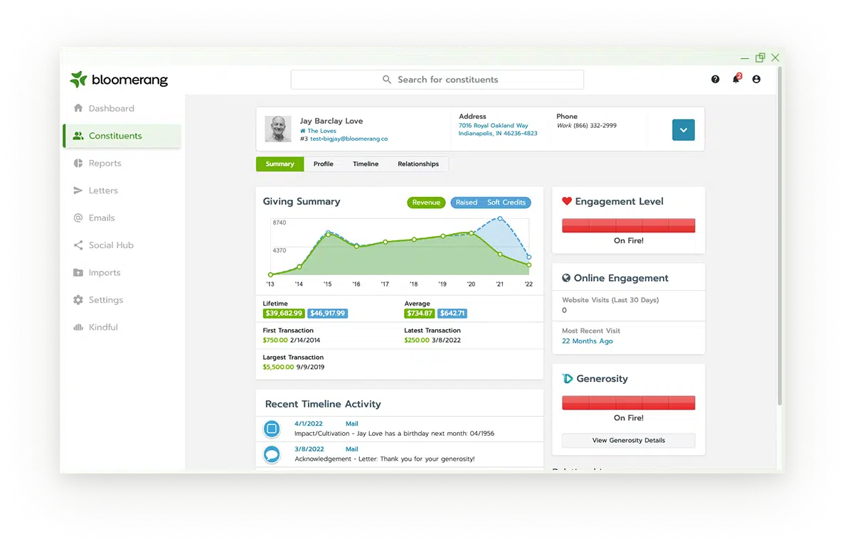 The Bloomerang Constituent Summary gives you key information on your donors